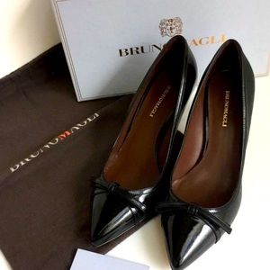 Bruno Magli Black Patent Kitten Heel Leather Pump